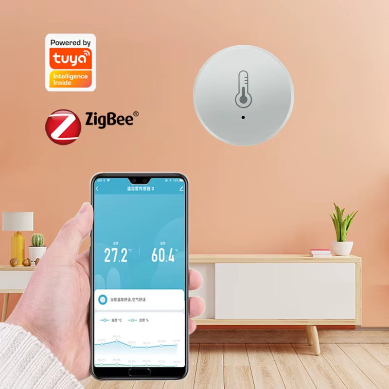 Tuya Zigbee Smart Temperature and Humidity Sensor - Wireless Hygrometer with Real-Time App Monitoring, Compatible with Alexa & Google Home