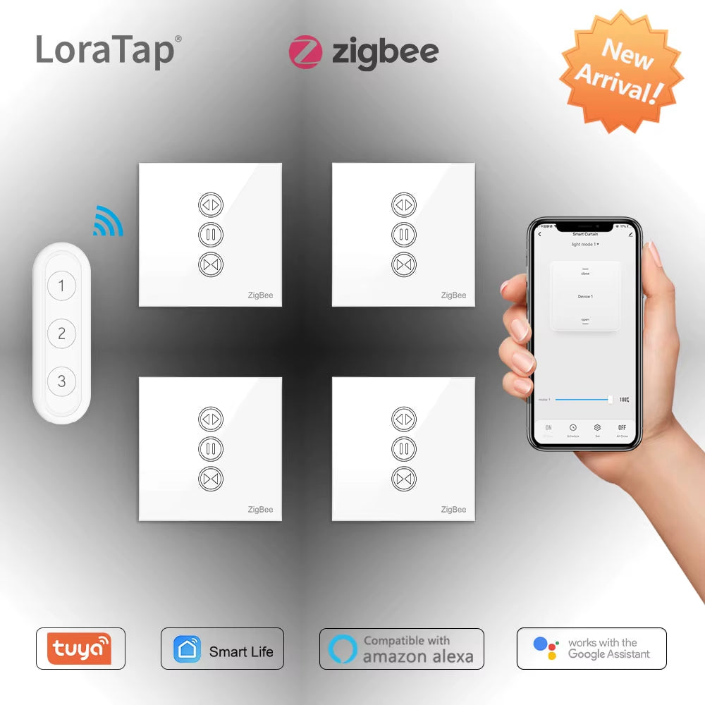 Tuya Zigbee 3.0 Smart Curtain Switch - Wireless Roller Blinds Controller with Remote, App & Voice Control for Alexa, Google Home & Smart Life Automation