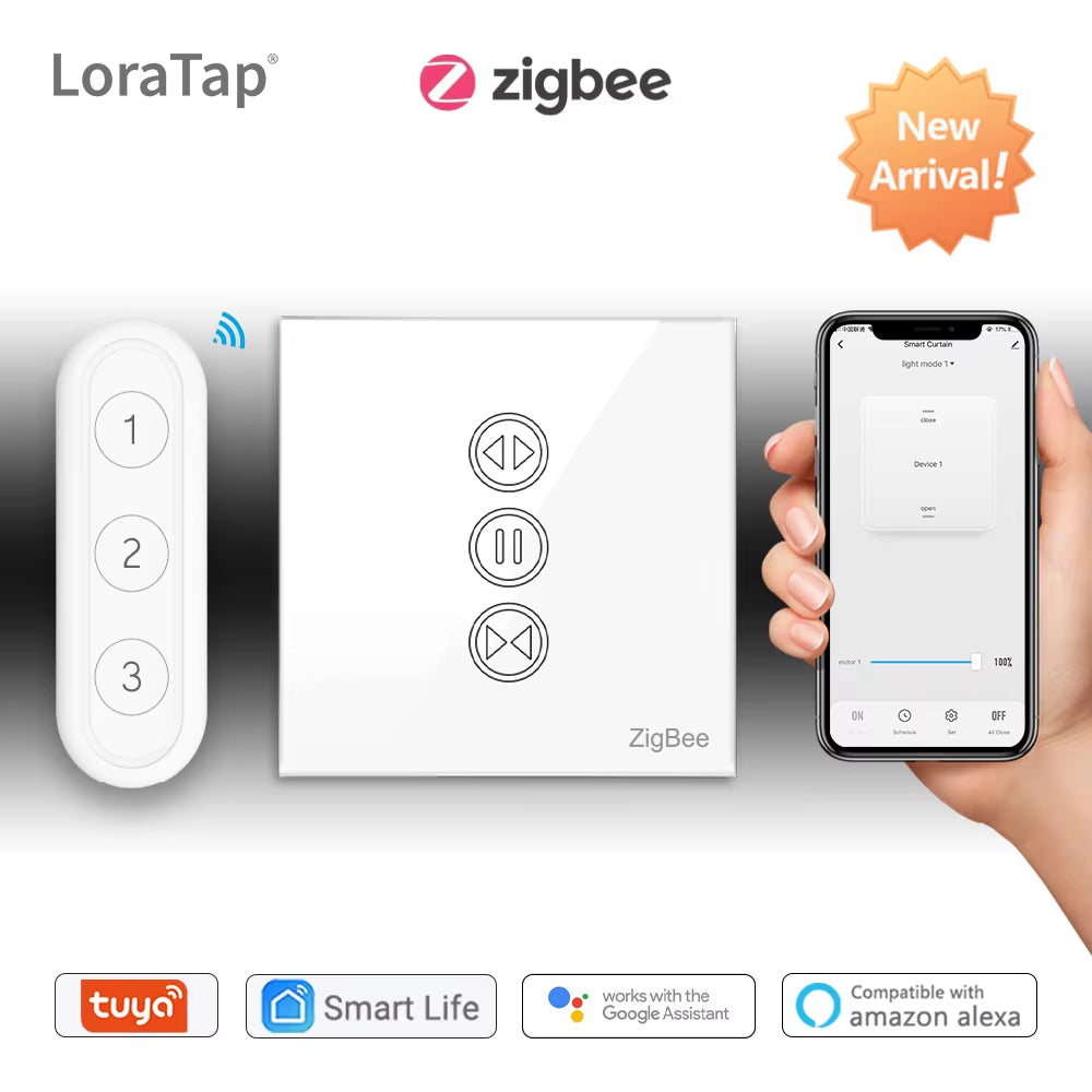 Tuya Zigbee 3.0 Smart Curtain Switch - Wireless Roller Blinds Controller with Remote, App & Voice Control for Alexa, Google Home & Smart Life Automation