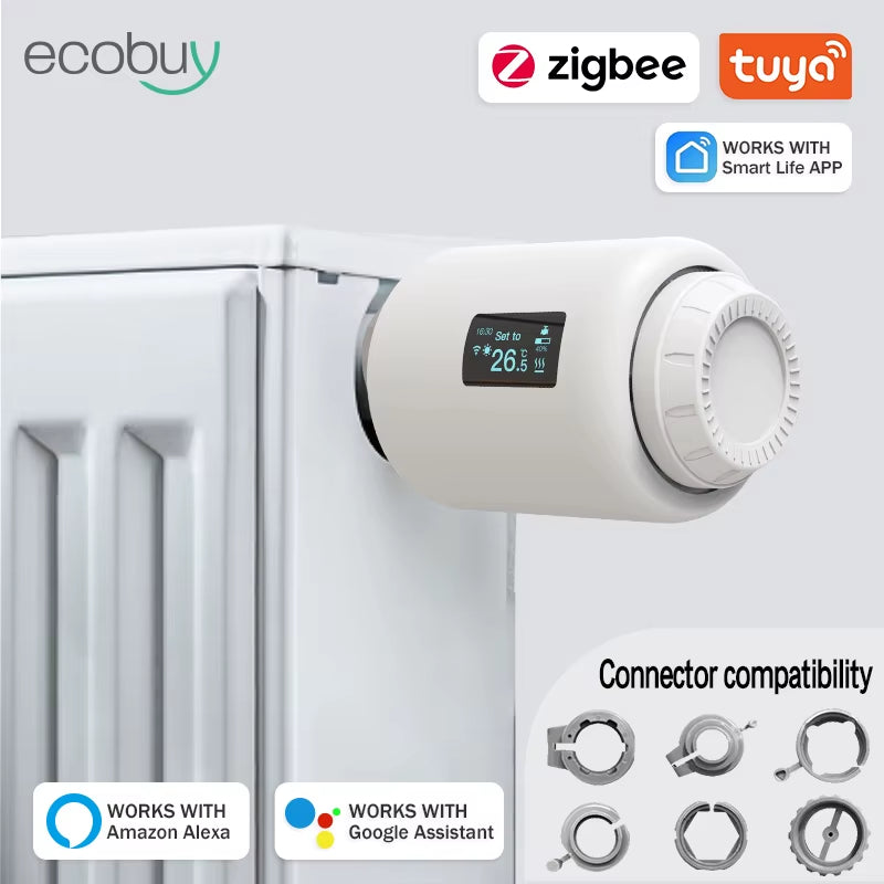Tuya Zigbee Smart Thermostatic Radiator Valve TRV - Programmable Smart Radiator Thermostat with App & Voice Control for Energy-Efficient Home Heating