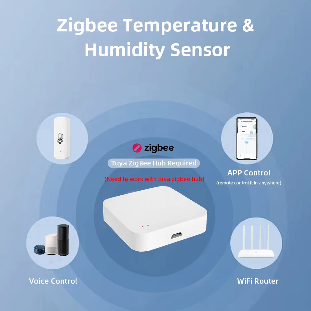Tuya Zigbee Smart Temperature and Humidity Sensor - Wireless Remote Monitor for Smart Home, Compatible with Alexa & Google Home