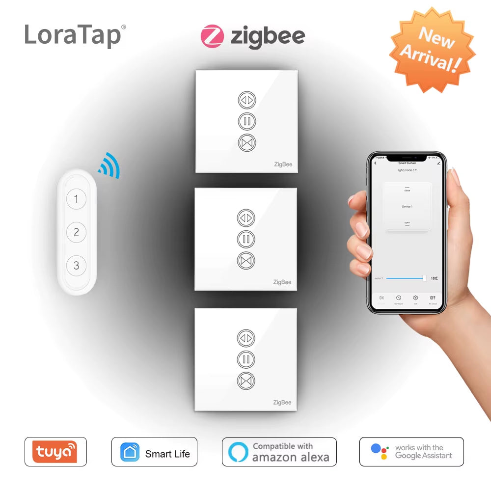 Tuya Zigbee 3.0 Smart Curtain Switch - Wireless Roller Blinds Controller with Remote, App & Voice Control for Alexa, Google Home & Smart Life Automation