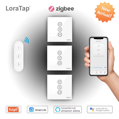 Tuya Zigbee 3.0 Smart Curtain Switch - Wireless Roller Blinds Controller with Remote, App & Voice Control for Alexa, Google Home & Smart Life Automation