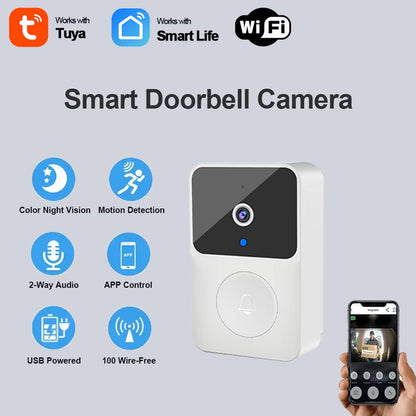 Tuya Smart WiFi Video Doorbell Camera - Wireless Battery Powered with Night Vision, 2-Way Audio & Motion Detection