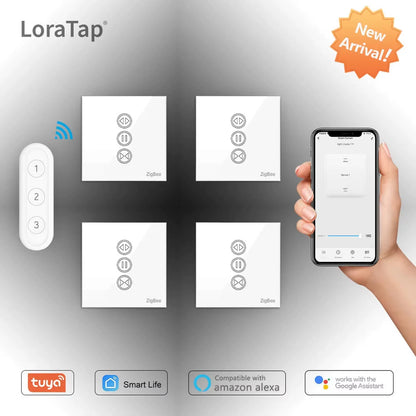 Tuya Zigbee 3.0 Smart Curtain Switch - Wireless Roller Blinds Controller with Remote, App & Voice Control for Alexa, Google Home & Smart Life Automation