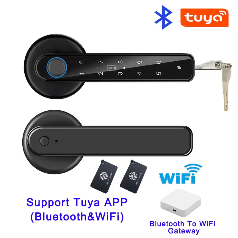Tuya Smart Fingerprint Door Lock - Biometric Keyless Entry with Password, IC Card & App Control for Secure Home Access