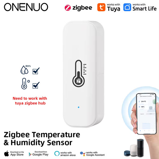 Tuya Zigbee Smart Temperature and Humidity Sensor - Wireless Remote Monitor for Smart Home, Compatible with Alexa & Google Home