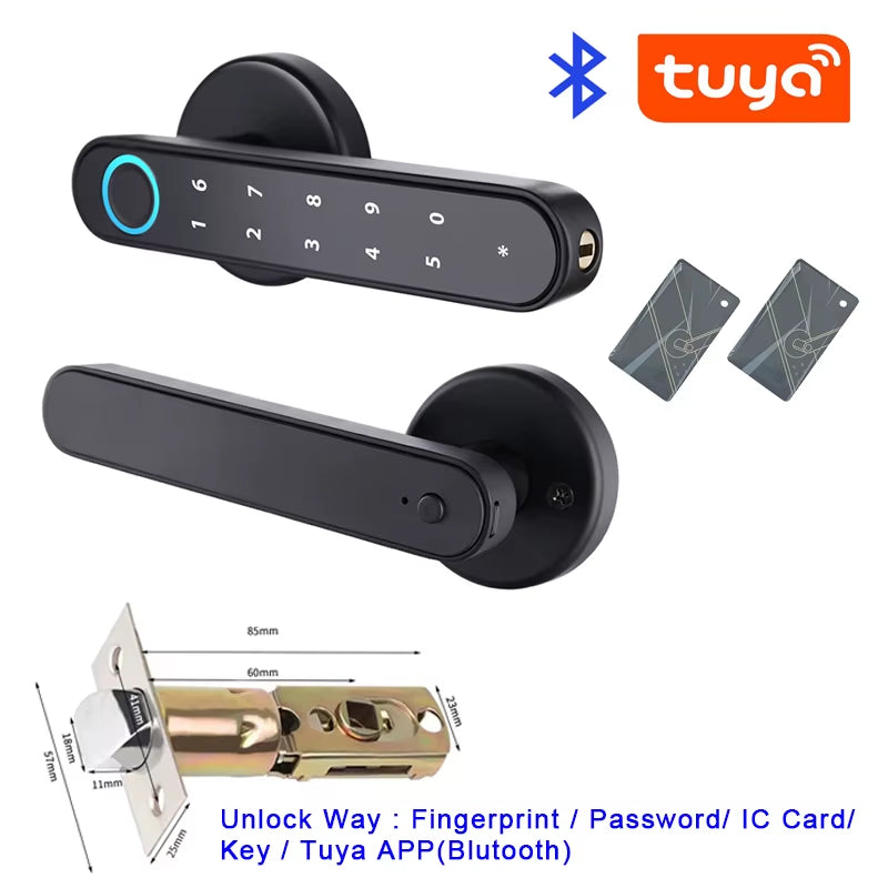 Tuya Smart Fingerprint Door Lock - Biometric Keyless Entry with Password, IC Card & App Control for Secure Home Access