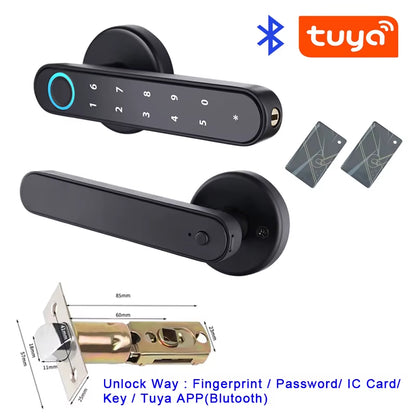 Tuya Smart Fingerprint Door Lock - Biometric Keyless Entry with Password, IC Card & App Control for Secure Home Access