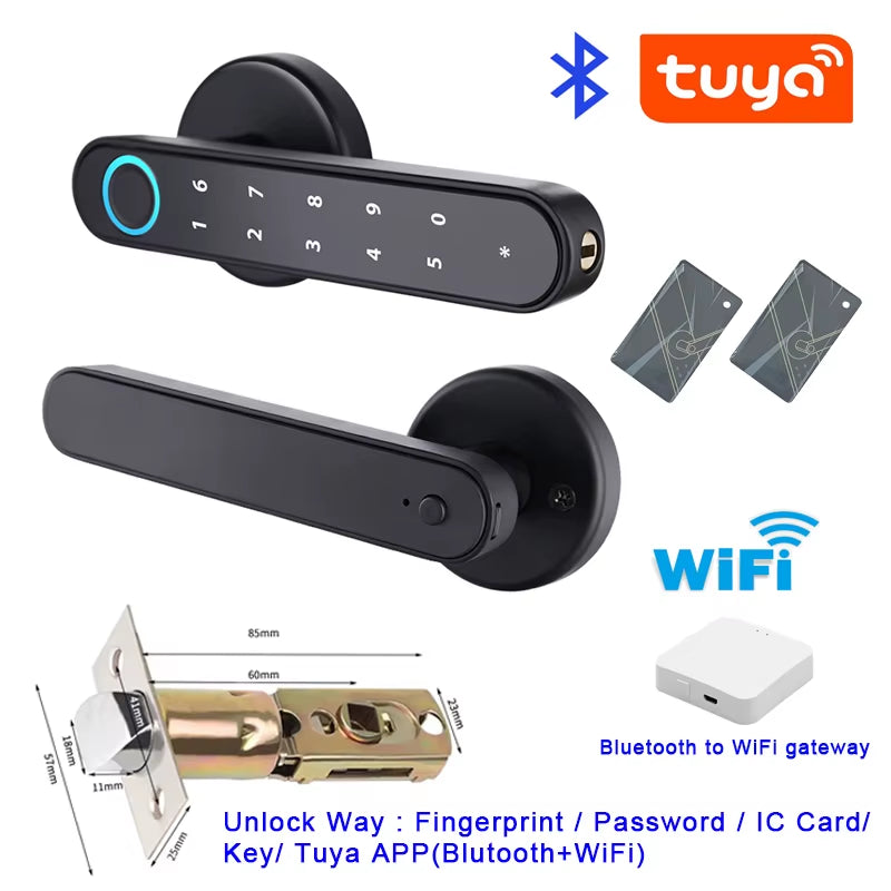 Tuya Smart Fingerprint Door Lock - Biometric Keyless Entry with Password, IC Card & App Control for Secure Home Access