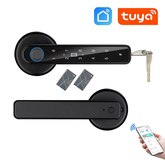 Tuya Smart Fingerprint Door Lock - Biometric Keyless Entry with Password, IC Card & App Control for Secure Home Access