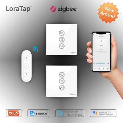 Tuya Zigbee 3.0 Smart Curtain Switch - Wireless Roller Blinds Controller with Remote, App & Voice Control for Alexa, Google Home & Smart Life Automation