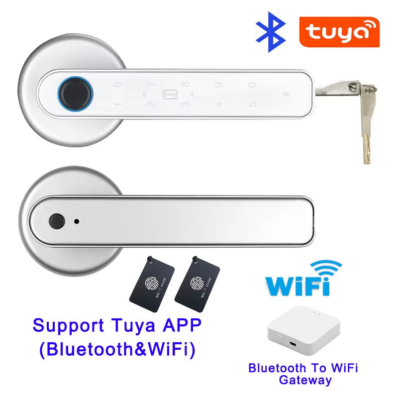 Tuya Smart Fingerprint Door Lock - Biometric Keyless Entry with Password, IC Card & App Control for Secure Home Access