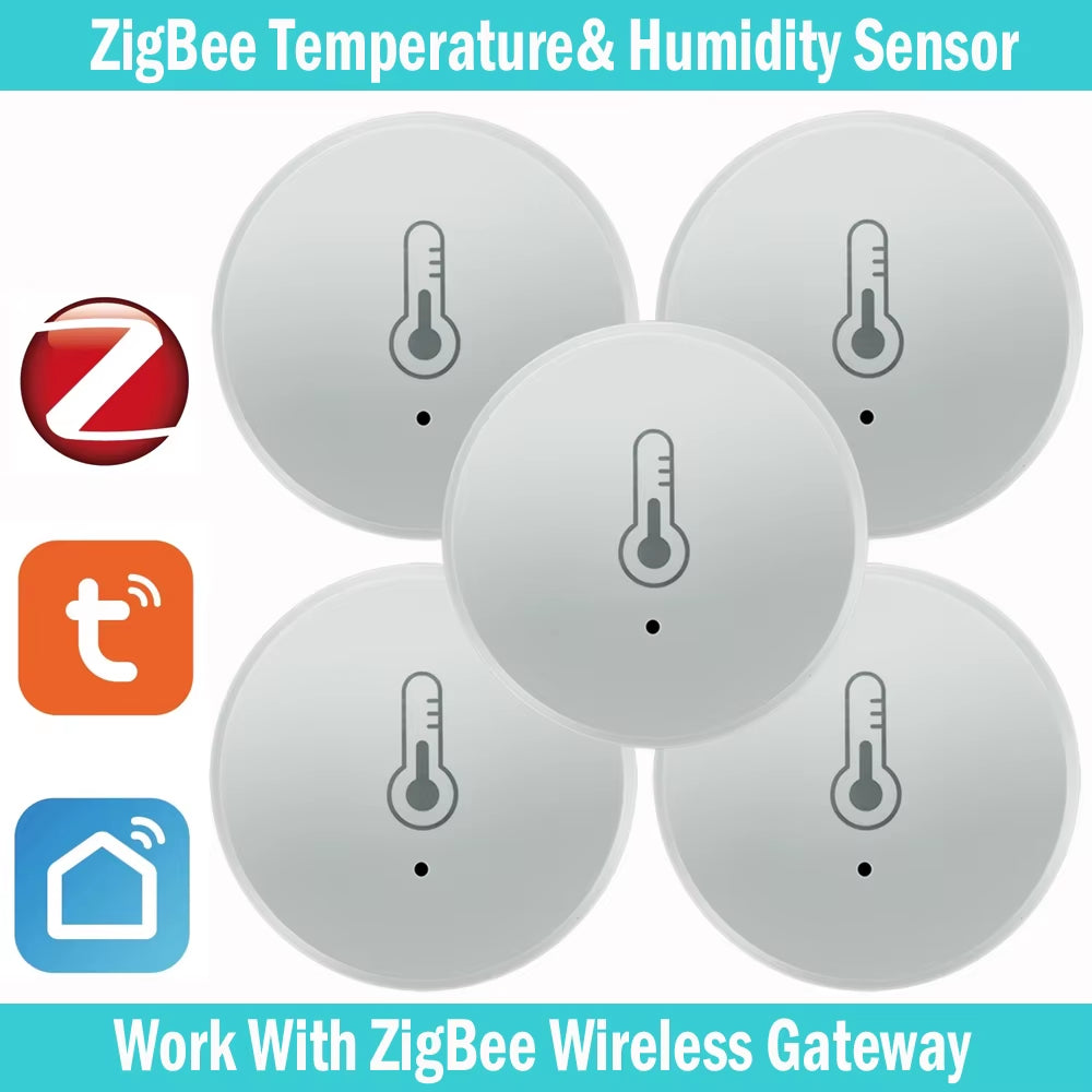 Tuya Zigbee Smart Temperature and Humidity Sensor - Wireless Hygrometer with Real-Time App Monitoring, Compatible with Alexa & Google Home